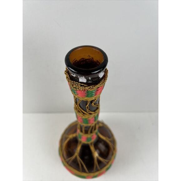 Amber‎ Glass Wine Decanter Genie Bottle Multi-Color Woven Vinyl 13-1/2 inches - Picture 5 of 8